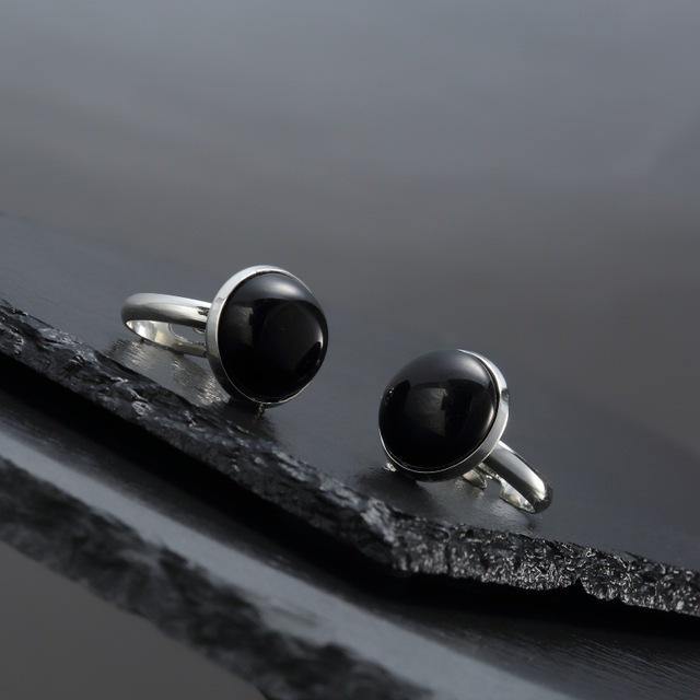 Bague vintage obsidienne noire | Ikigai-Shop